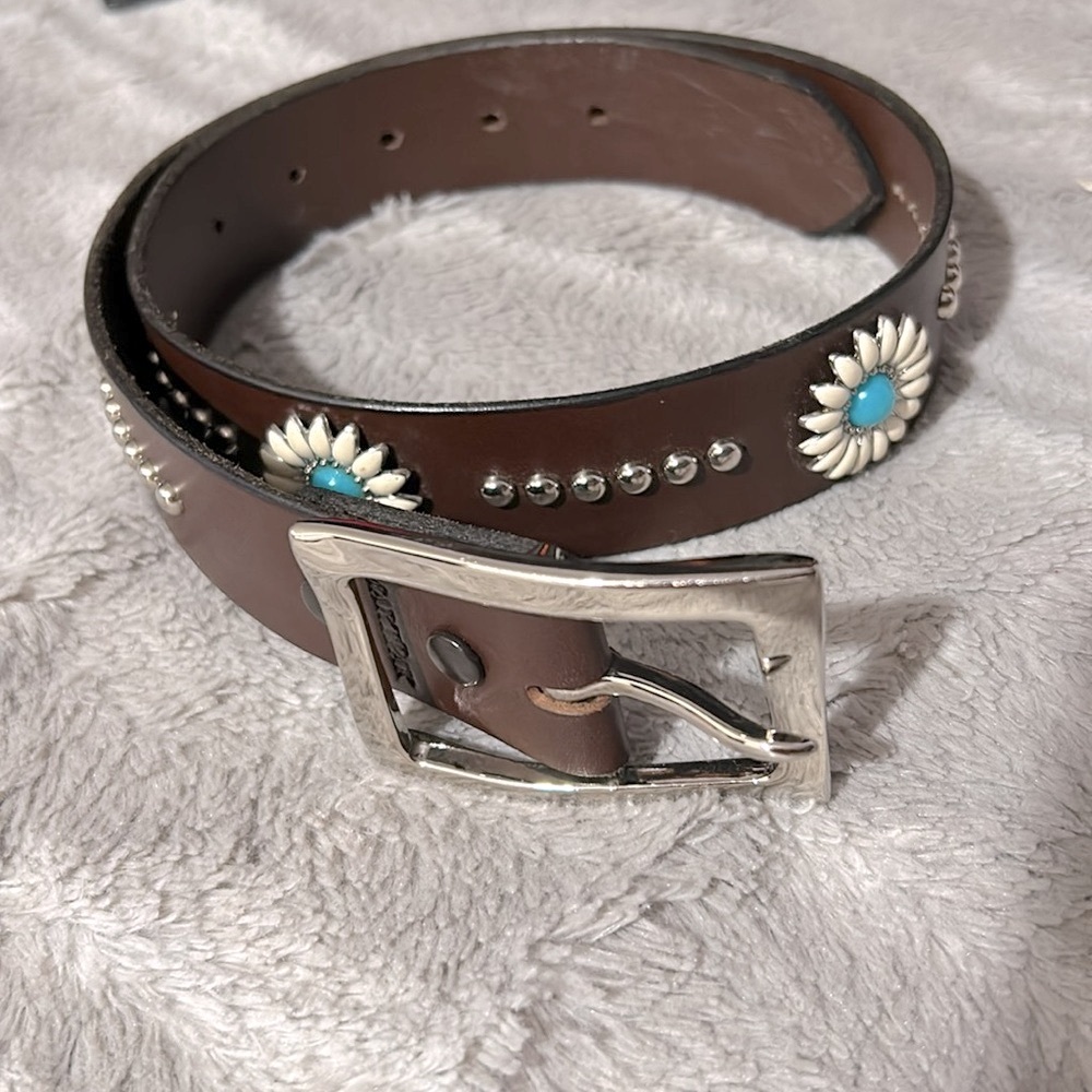 Smartpak spring daisy, brown leather beaded belt sz 28
